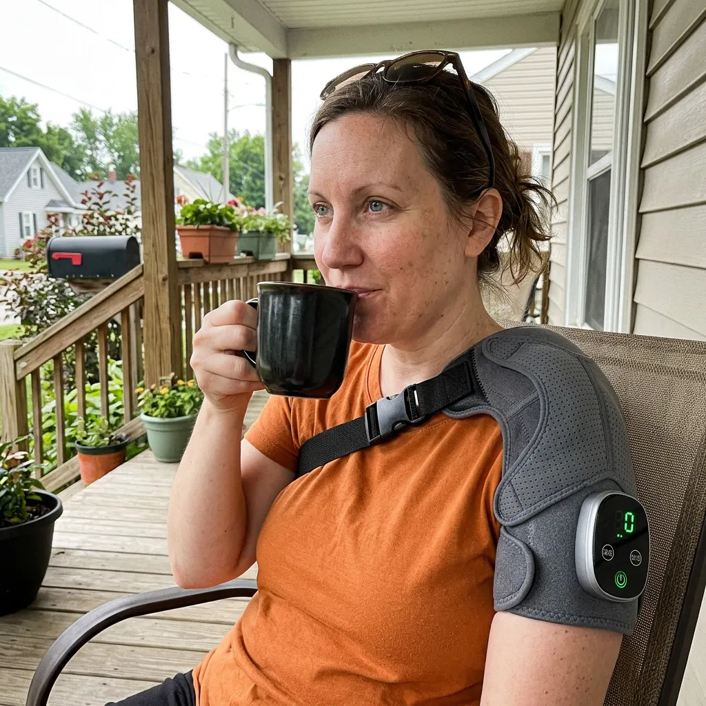 Donna using Vital Pro Shoulder Massager