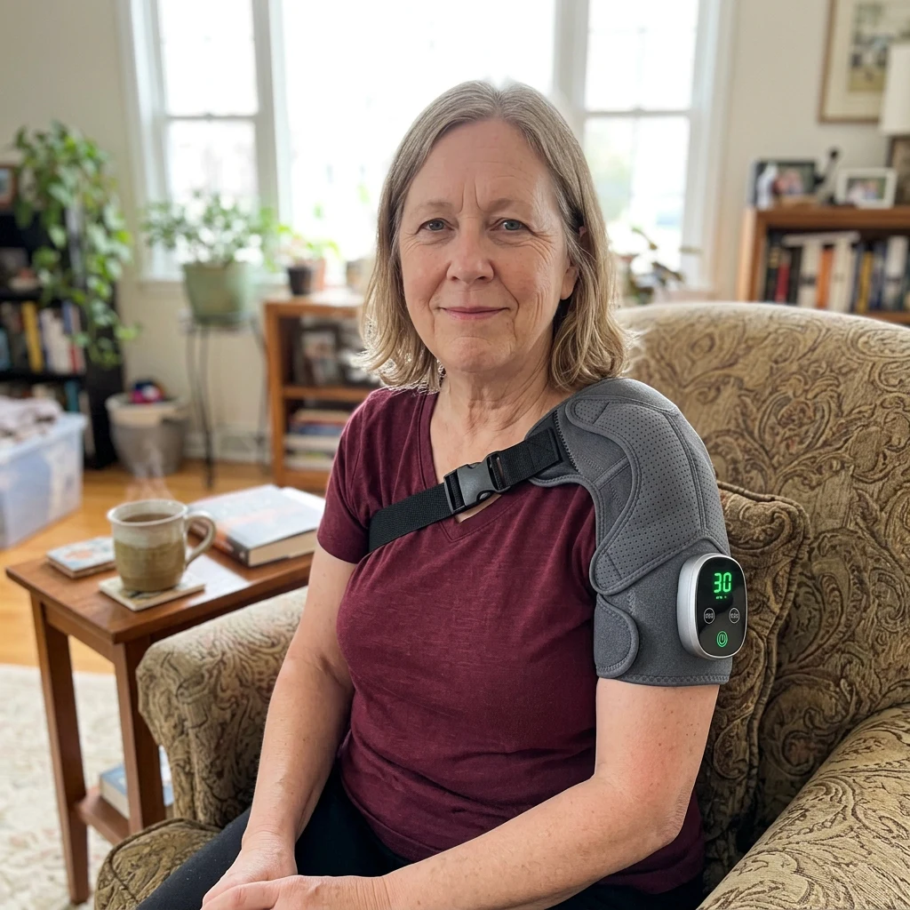 Diane using Vital Pro Shoulder Massager