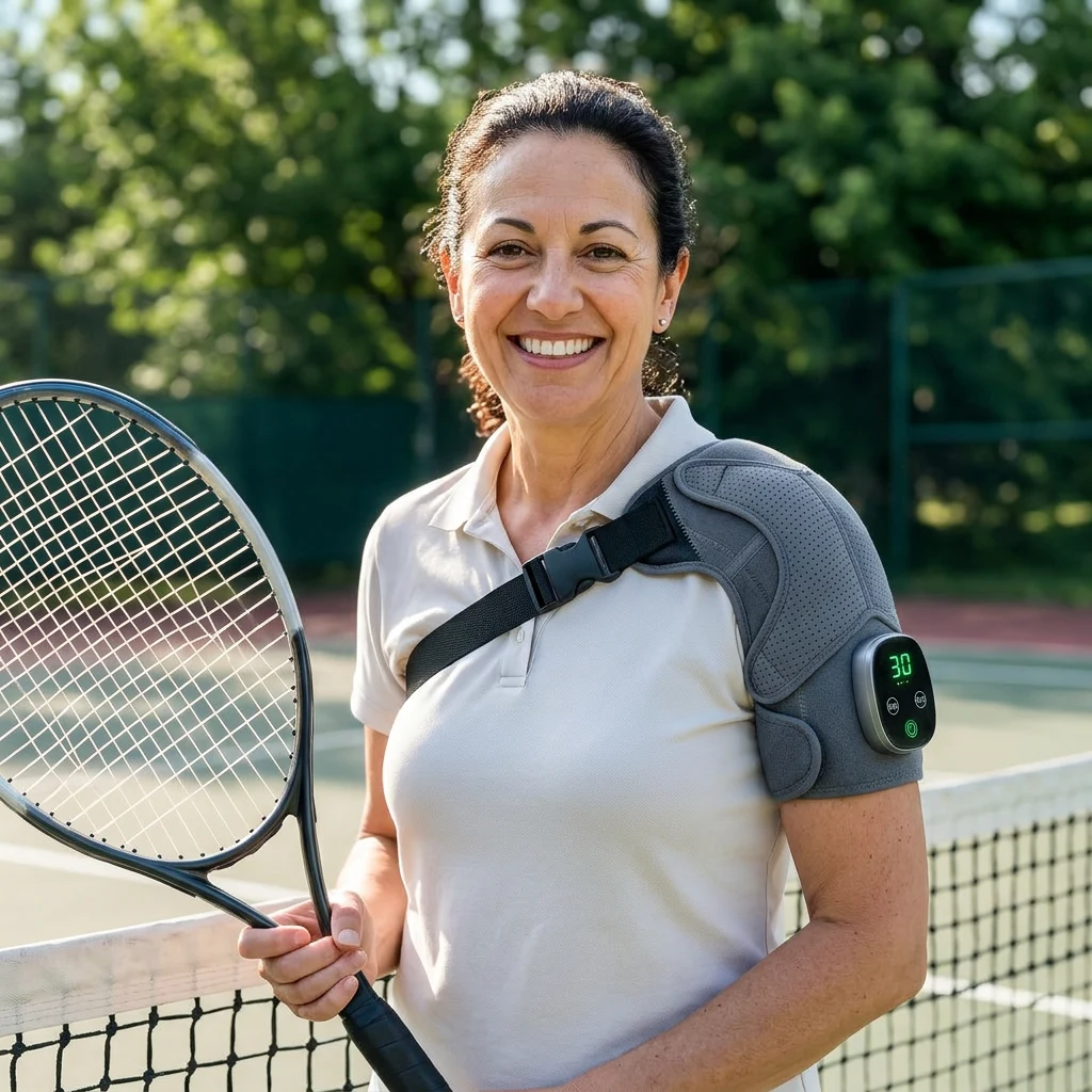 Margaret using Vital Pro Shoulder Massager